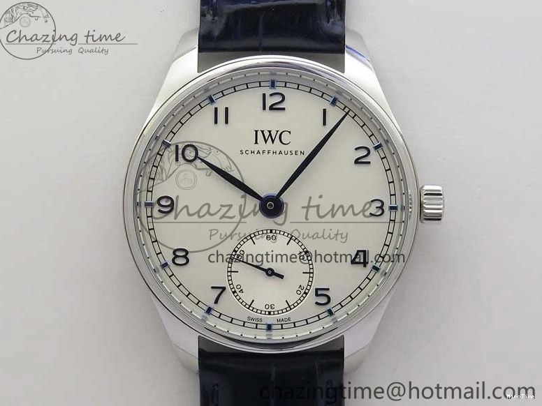 MIROTIME 0409 Packable Portuguese IW358304 ZF 1:1 Best Edition SS White Dial Blue Markers on Leather Strap A 7079